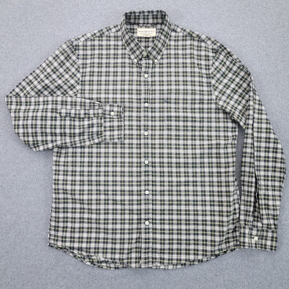 Denim & Supply Button Down Shirt XL Long Sleeve Green Plaid Mens